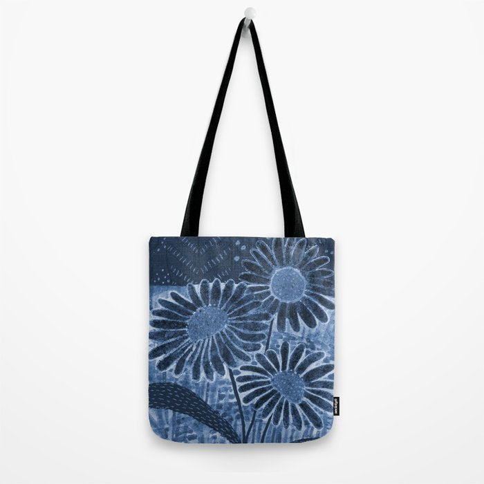 Daisies in Country Field Painting in Navy Blue Tote Bag Gallery Image 2