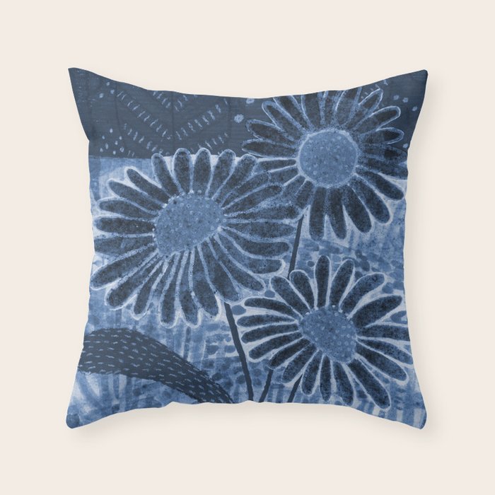 Daisies in Country Field Painting in Navy Blue Throw Pillow Gallery Image 6