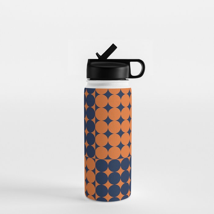 Abstraction Shapes 30 in vintage Orange and Navy Blue Water Bottle Gallery Image 1