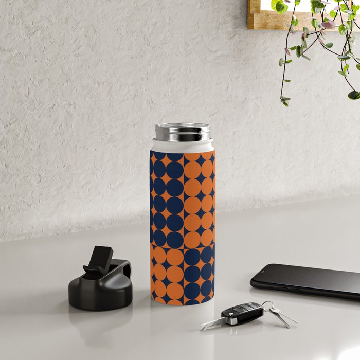 Abstraction Shapes 30 in vintage Orange and Navy Blue Water Bottle Gallery Image 4