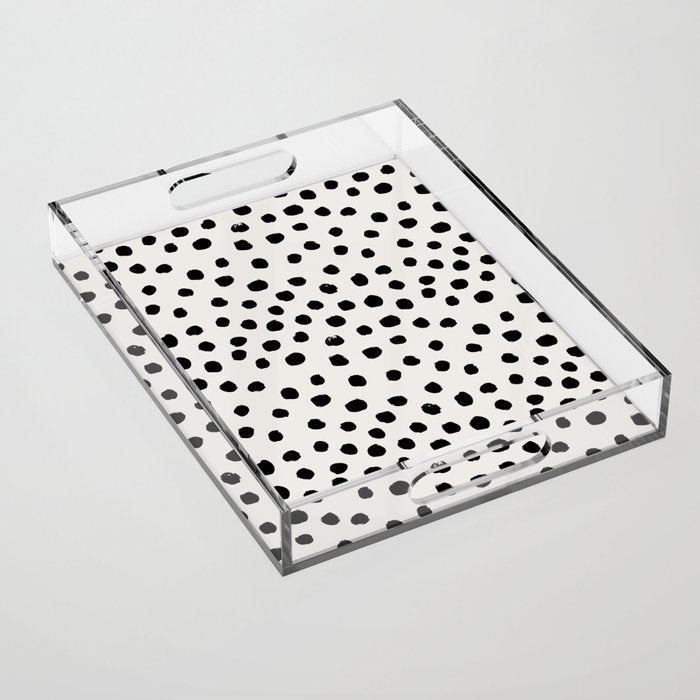 Preppy brushstroke free polka dots black and white spots dots dalmation animal spots design minimal Acrylic Tray Gallery Image 1