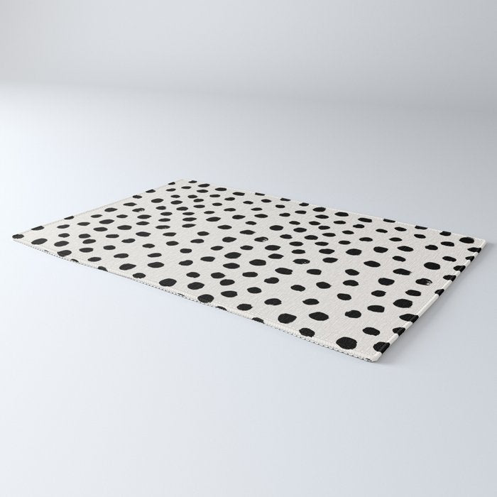 Preppy brushstroke free polka dots black and white spots dots dalmation animal spots design minimal Rug Gallery Image 3