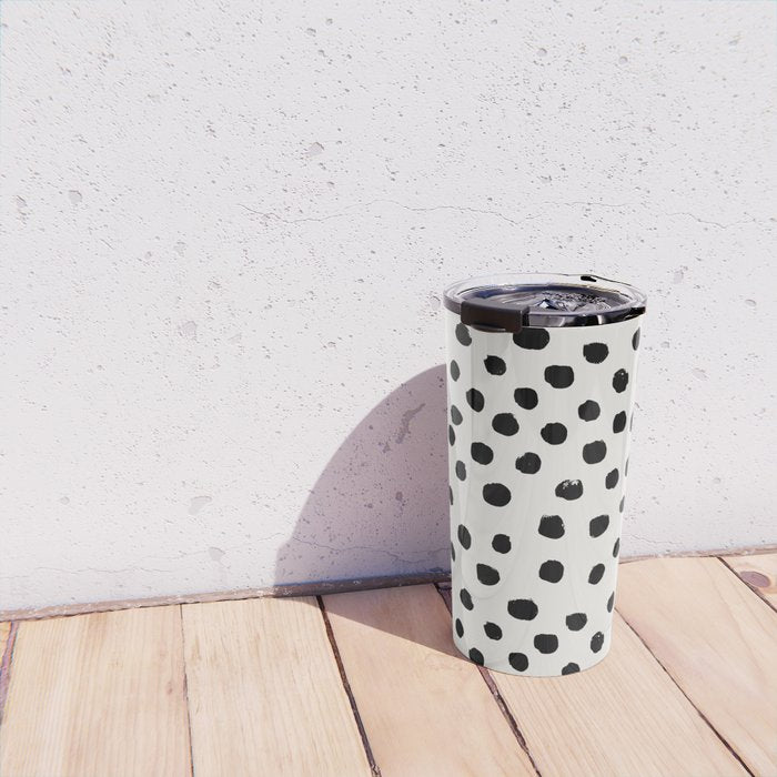Preppy brushstroke free polka dots black and white spots dots dalmation animal spots design minimal Travel Mug Gallery Image 4