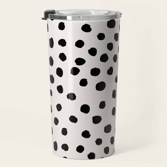 Preppy brushstroke free polka dots black and white spots dots dalmation animal spots design minimal Travel Mug Gallery Image 3