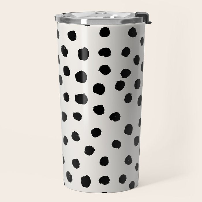 Preppy brushstroke free polka dots black and white spots dots dalmation animal spots design minimal Travel Mug Gallery Image 2