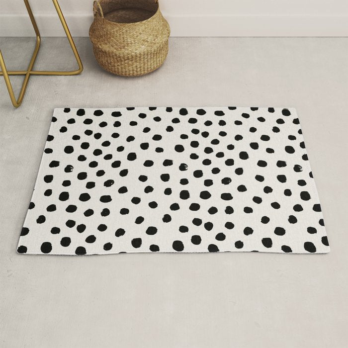 Preppy brushstroke free polka dots black and white spots dots dalmation animal spots design minimal Rug Gallery Image 1