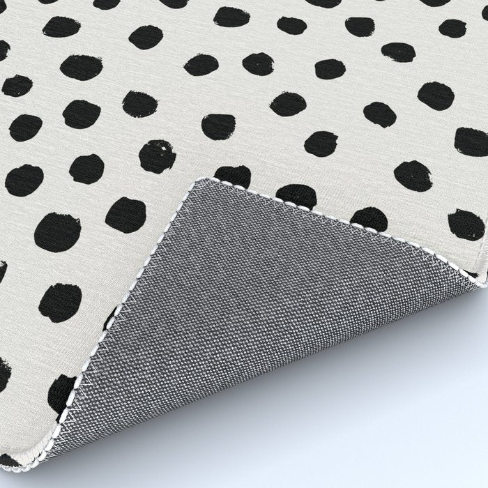 Preppy brushstroke free polka dots black and white spots dots dalmation animal spots design minimal Rug Gallery Image 4