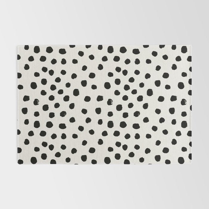 Preppy brushstroke free polka dots black and white spots dots dalmation animal spots design minimal Rug Gallery Image 2