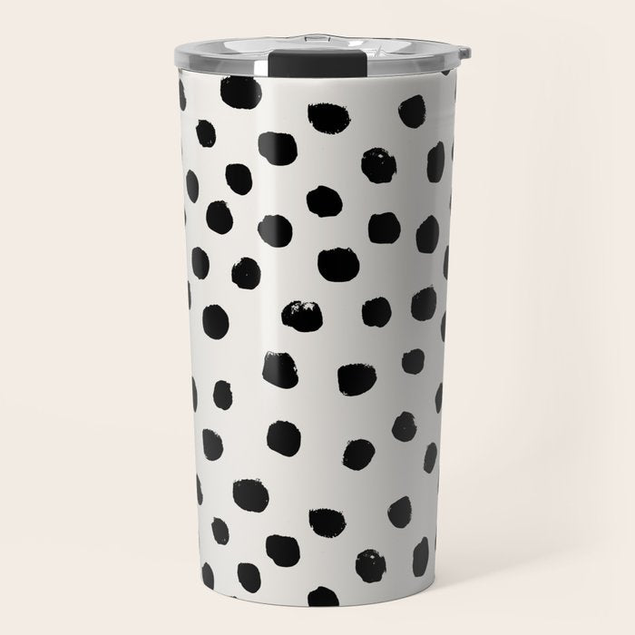 Preppy brushstroke free polka dots black and white spots dots dalmation animal spots design minimal Travel Mug Gallery Image 1