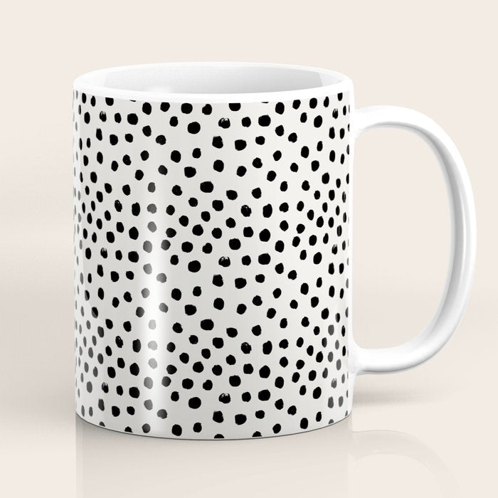 Preppy brushstroke free polka dots black and white spots dots dalmation animal spots design minimal Coffee Mug Gallery Image 1