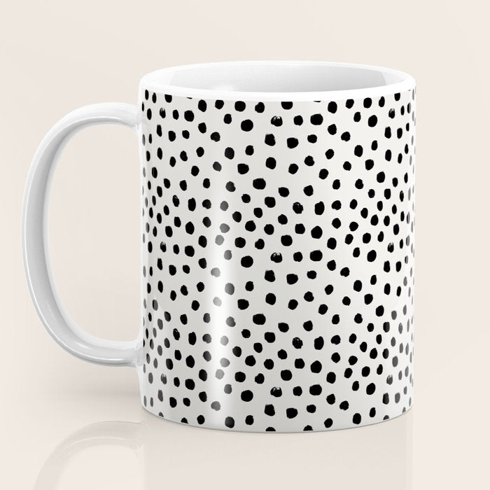 Preppy brushstroke free polka dots black and white spots dots dalmation animal spots design minimal Coffee Mug Gallery Image 3