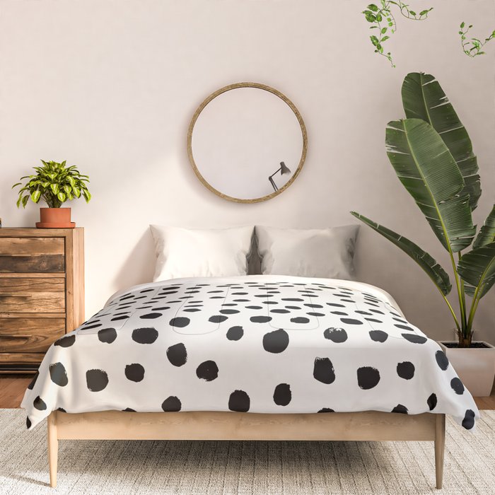 Preppy brushstroke free polka dots black and white spots dots dalmation animal spots design minimal Comforter Gallery Image 3