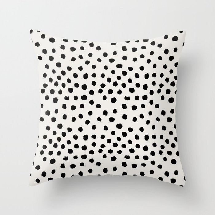 Preppy brushstroke free polka dots black and white spots dots dalmation animal spots design minimal Throw Pillow Gallery Image 6