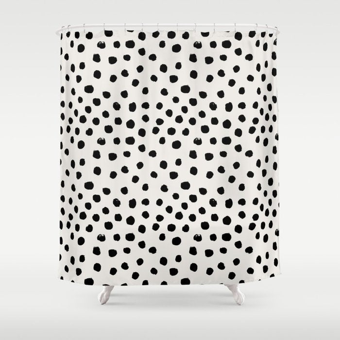 Preppy brushstroke free polka dots black and white spots dots dalmation animal spots design minimal Shower Curtain Gallery Image 1