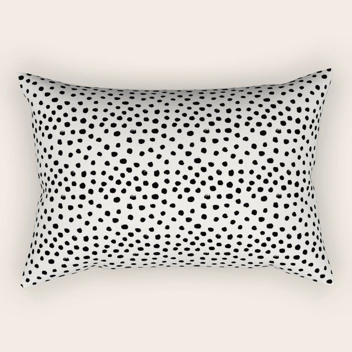 Preppy brushstroke free polka dots black and white spots dots dalmation animal spots design minimal Rectangular Pillow Gallery Image 1