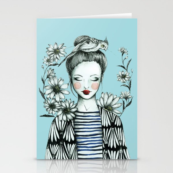 Girl and Bird Stationery Card Gallery Image 2