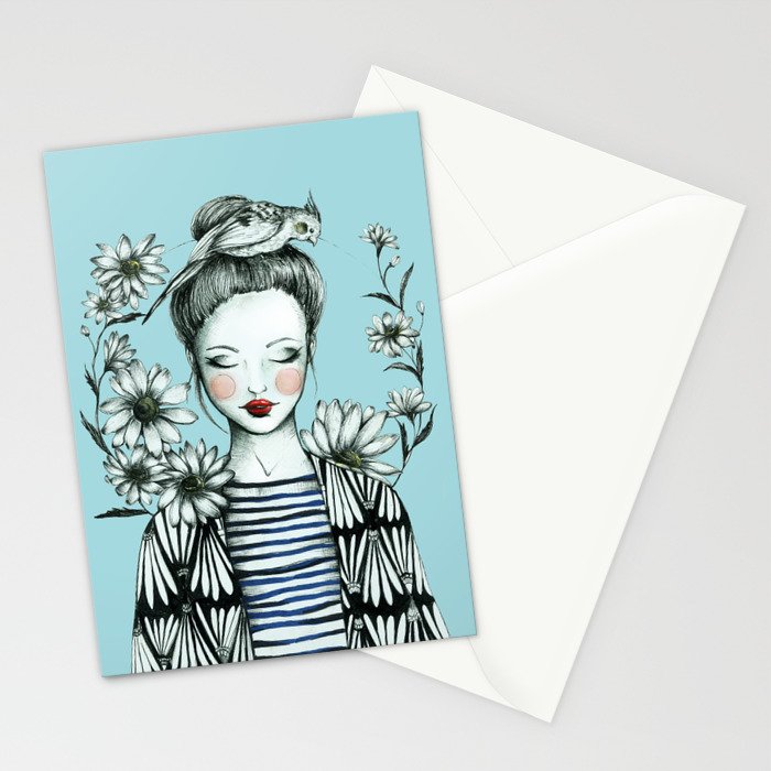 Girl and Bird Stationery Card Gallery Image 2