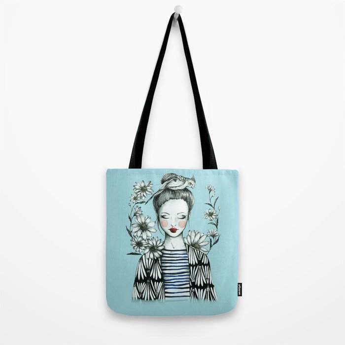 Girl and Bird Tote Bag Gallery Image 2
