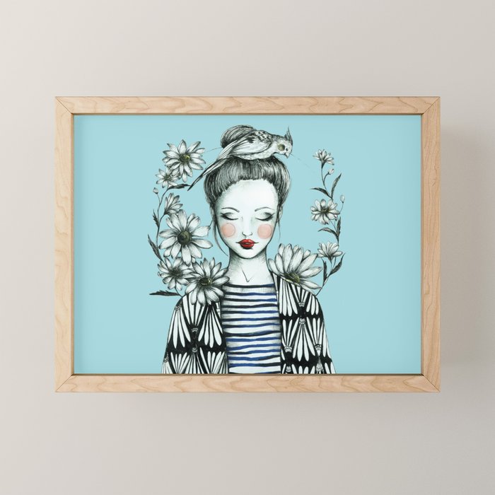 Girl and Bird Mini Art Print Gallery Image 1