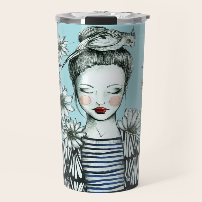 Girl and Bird Travel Mug Gallery Image 1
