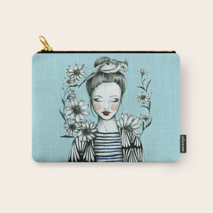 Girl and Bird Carry All Pouch Gallery Image 1