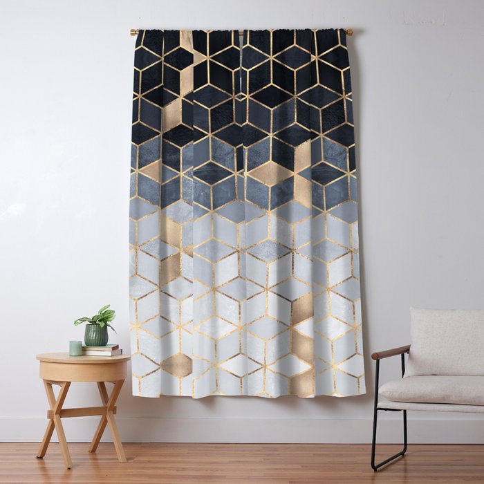Soft Blue Gradient Cubes Window Curtain Gallery Image 5