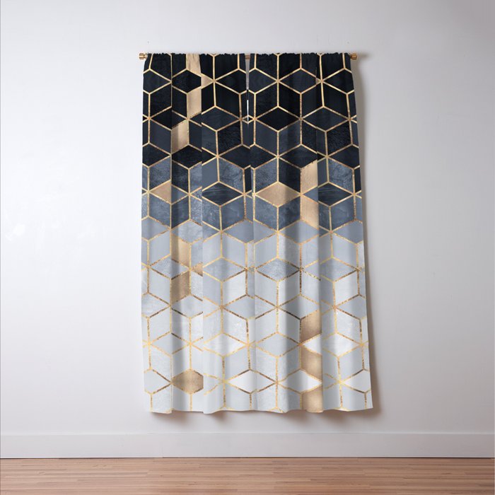 Soft Blue Gradient Cubes Window Curtain Gallery Image 3