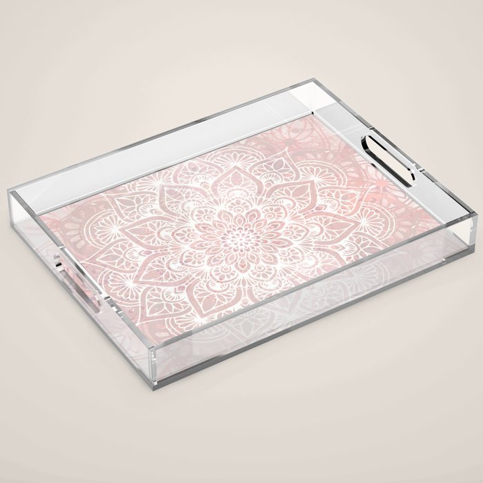 Mandala Yoga Love, Blush Pink Floral Acrylic Tray Gallery Image 1