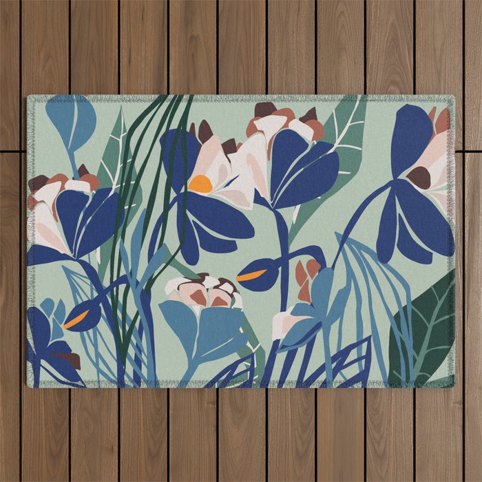 Beauty outside - mint floral Outdoor Rug Gallery Image 1