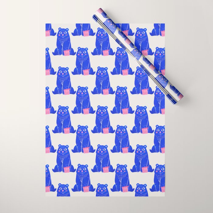 Blue Christmas Bear Wrapping Paper Gallery Image 1