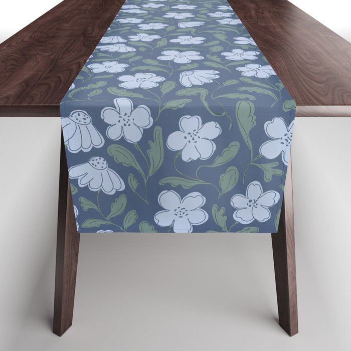 Moody Botanical Blooms on Slate Blue Table Runner Gallery Image 1