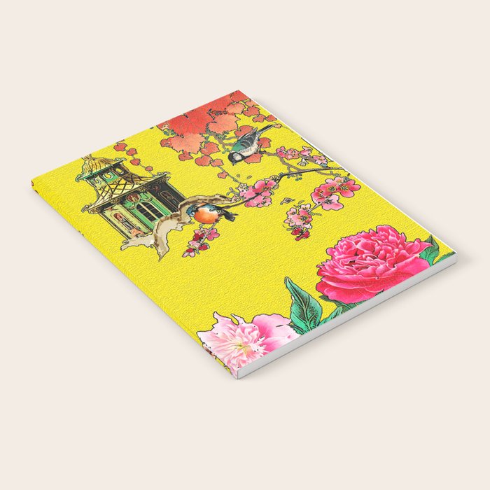 Vintage Oriental Peacocks, Peonies, Birds & Pagodas Print Notebook Gallery Image 2