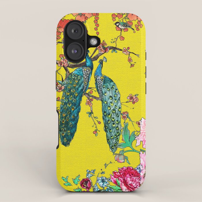 Vintage Oriental Peacocks, Peonies, Birds & Pagodas Print iPhone Case Gallery Image 1