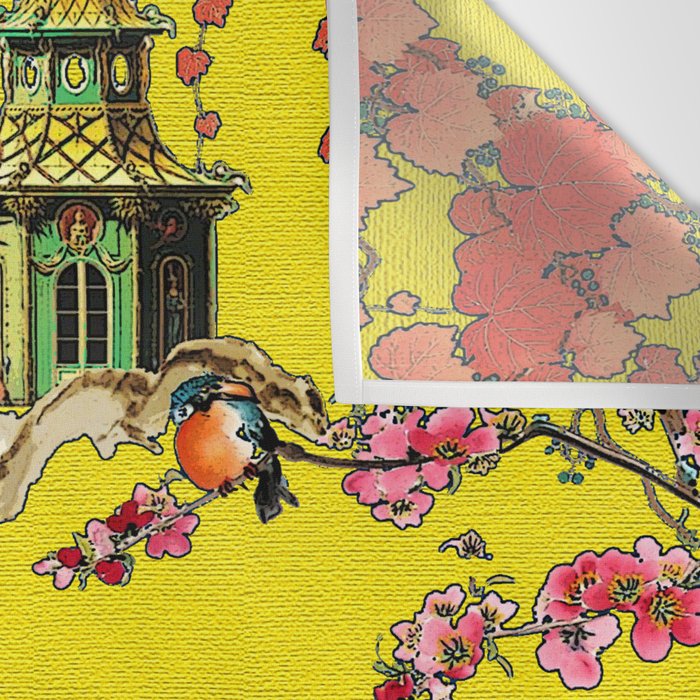 Vintage Oriental Peacocks, Peonies, Birds & Pagodas Print Wall Tapestry Gallery Image 3