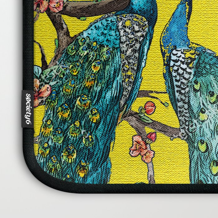 Vintage Oriental Peacocks, Peonies, Birds & Pagodas Print Laptop Sleeve Gallery Image 3