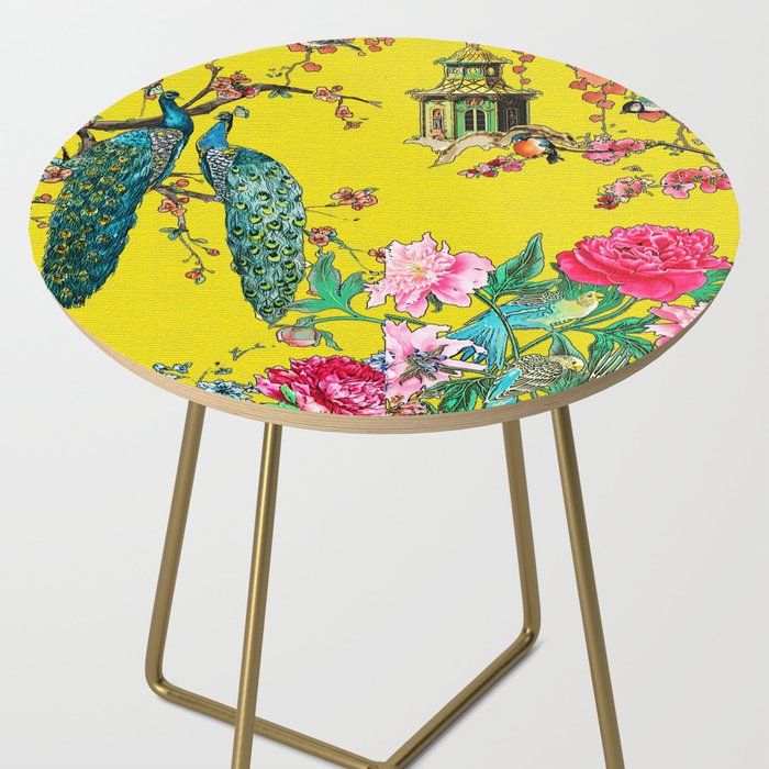 Vintage Oriental Peacocks, Peonies, Birds & Pagodas Print Side Table Gallery Image 2