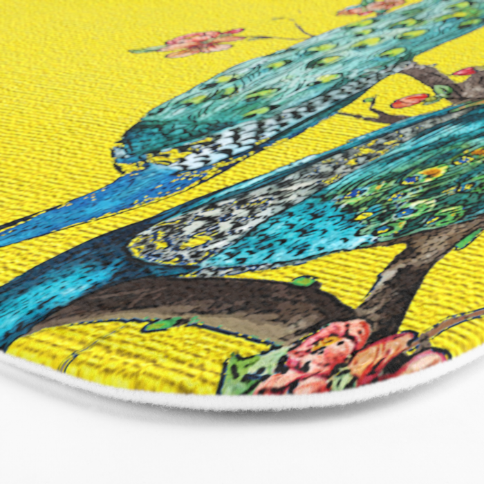 Vintage Oriental Peacocks, Peonies, Birds & Pagodas Print Bath Mat Gallery Image 3