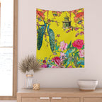 Vintage Oriental Peacocks, Peonies, Birds & Pagodas Print Wall Tapestry Gallery Image 2