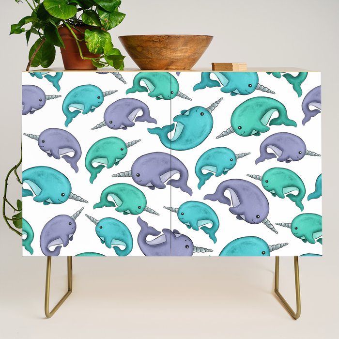Narwhal Print, Blue, Green, Purple Narwhals Credenza Gallery Image 1