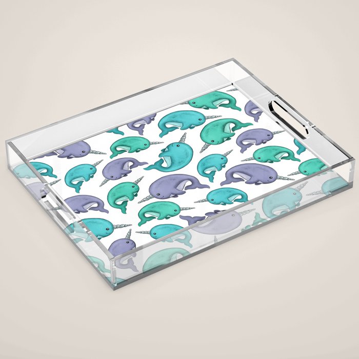 Narwhal Print, Blue, Green, Purple Narwhals Acrylic Tray Gallery Image 1