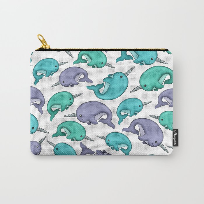 Narwhal Print, Blue, Green, Purple Narwhals Carry All Pouch Gallery Image 1