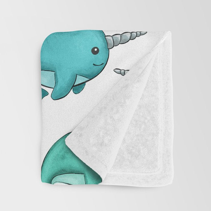 Narwhal Print, Blue, Green, Purple Narwhals Throw Blanket Gallery Image 3