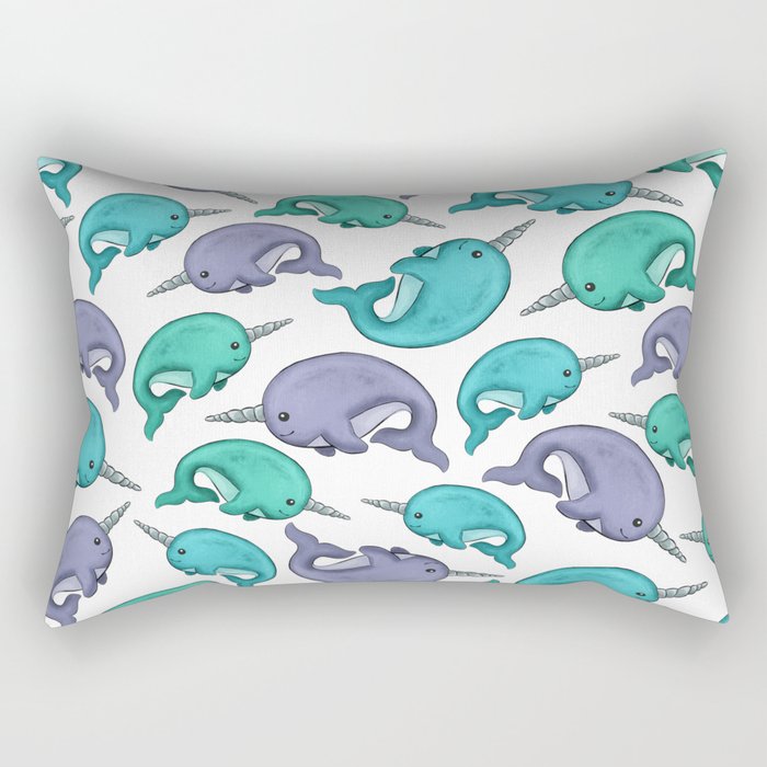 Narwhal Print, Blue, Green, Purple Narwhals Rectangular Pillow Gallery Image 2