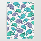 Narwhal Print, Blue, Green, Purple Narwhals Poster Gallery Image 4