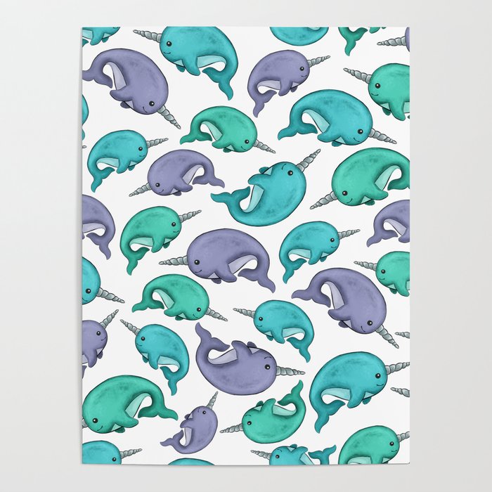 Narwhal Print, Blue, Green, Purple Narwhals Poster Gallery Image 4