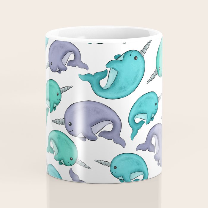 Narwhal Print, Blue, Green, Purple Narwhals Coffee Mug Gallery Image 4