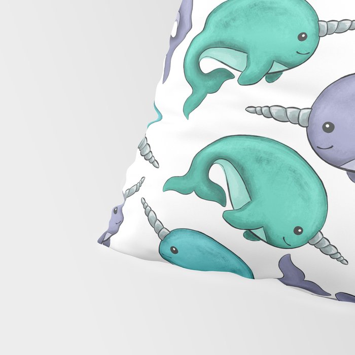 Narwhal Print, Blue, Green, Purple Narwhals Pillow Sham Gallery Image 4