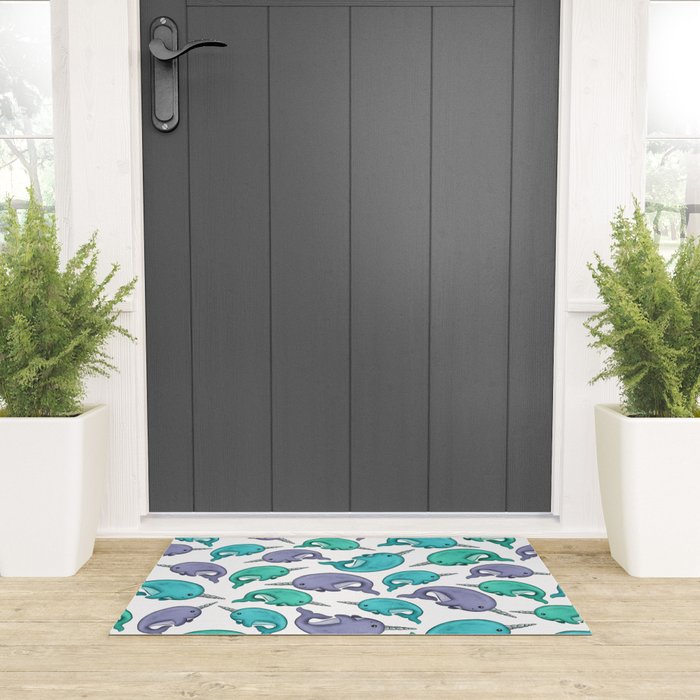 Narwhal Print, Blue, Green, Purple Narwhals Welcome Mat Gallery Image 3