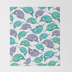 Narwhal Print, Blue, Green, Purple Narwhals Throw Blanket Gallery Image 2