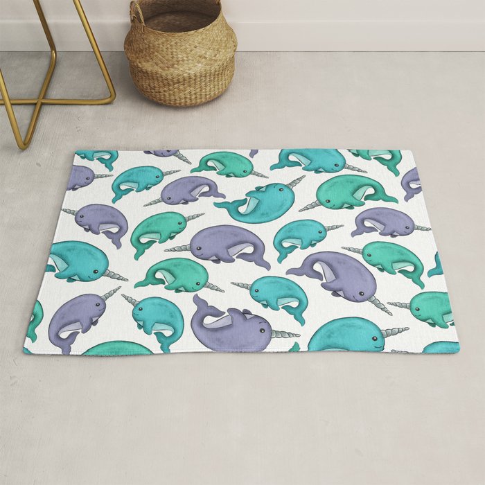 Narwhal Print, Blue, Green, Purple Narwhals Rug Gallery Image 1